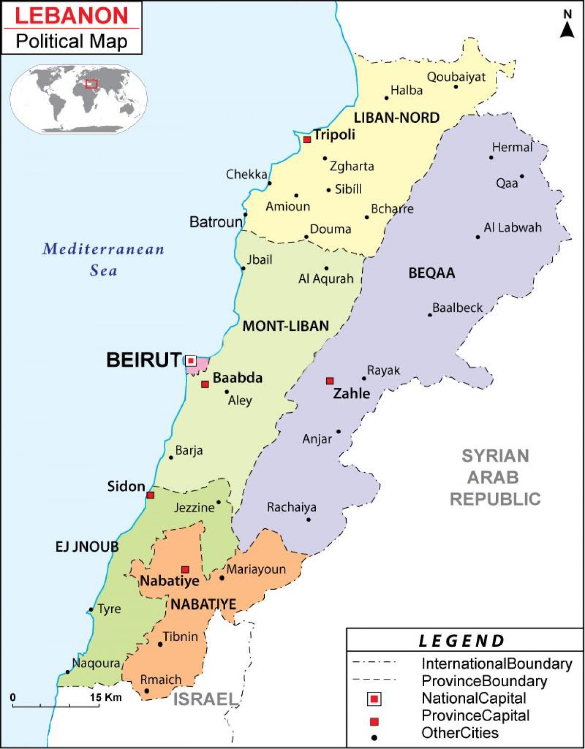 map of Lebanon political