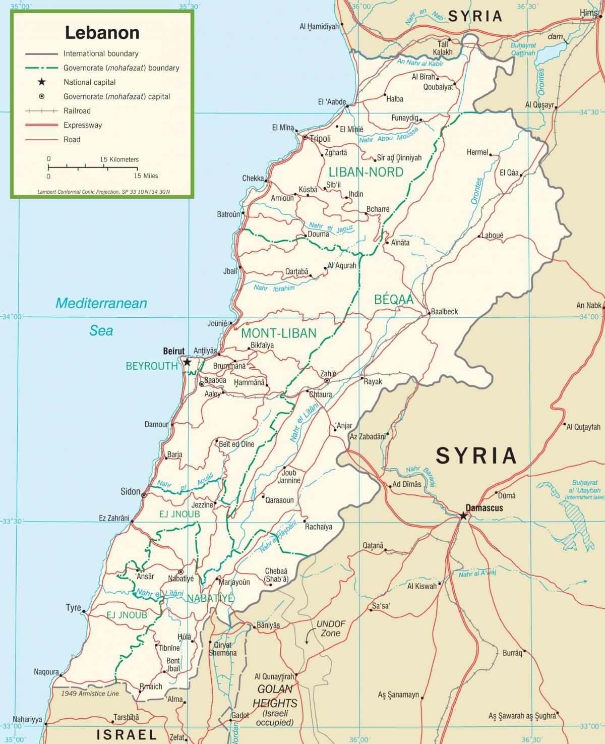 Lebanon roads map