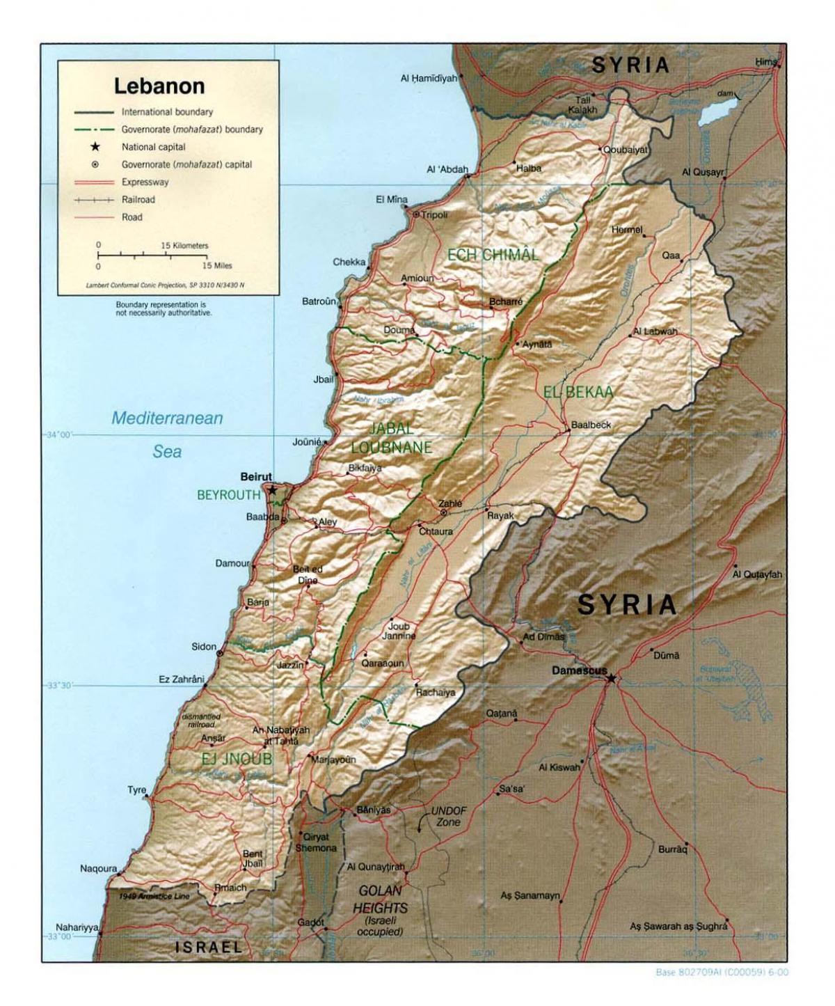 map of Lebanon topographic
